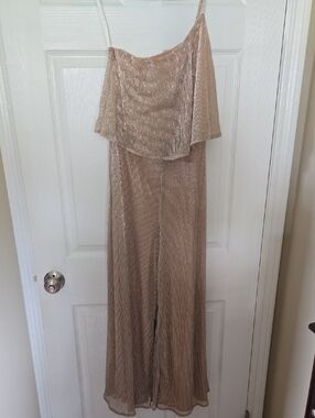 NBD Metallic One-Shoulder Wide-Leg Jumpsuit - Gold Size XXS